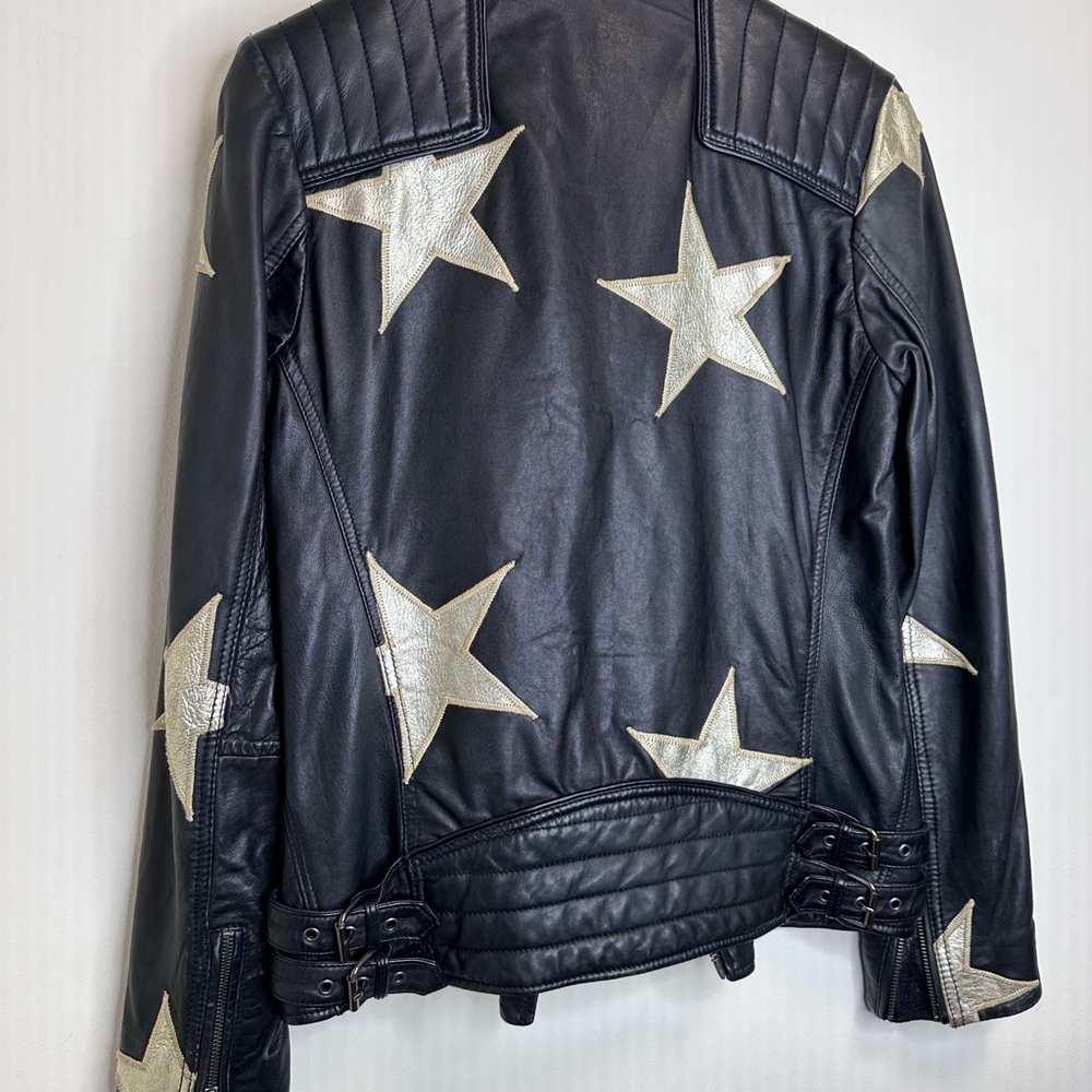 Scotch & Soda Black Leather Jacket with Gold Stars - Picture 6 of 10